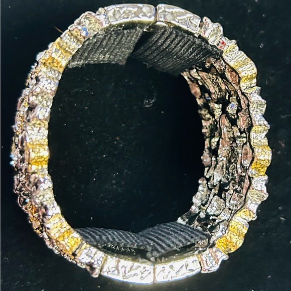 Floral Gold/Silver & Crystal Bangle Bracelet 🌼 Statement Piece - Sturdy 💛BNWOT - Picture 2 of 6